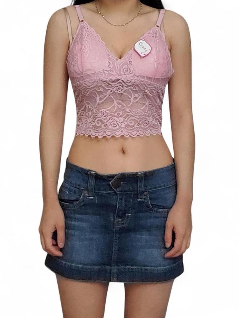 Lace Cropped Chemise Bralette - Pink